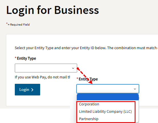 FTB entity type selection screen