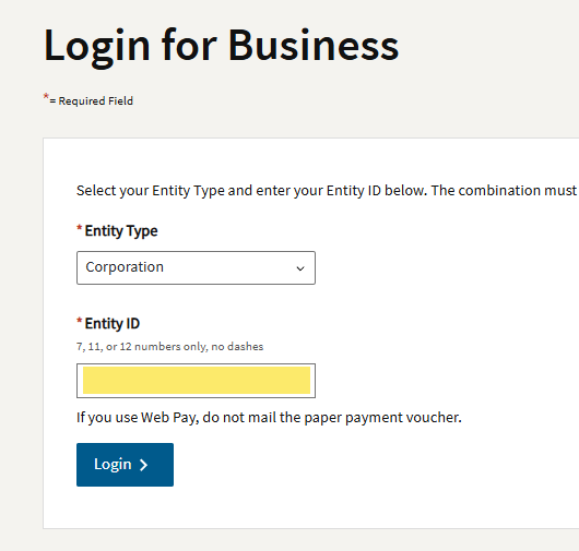 FTB entity ID entry screen